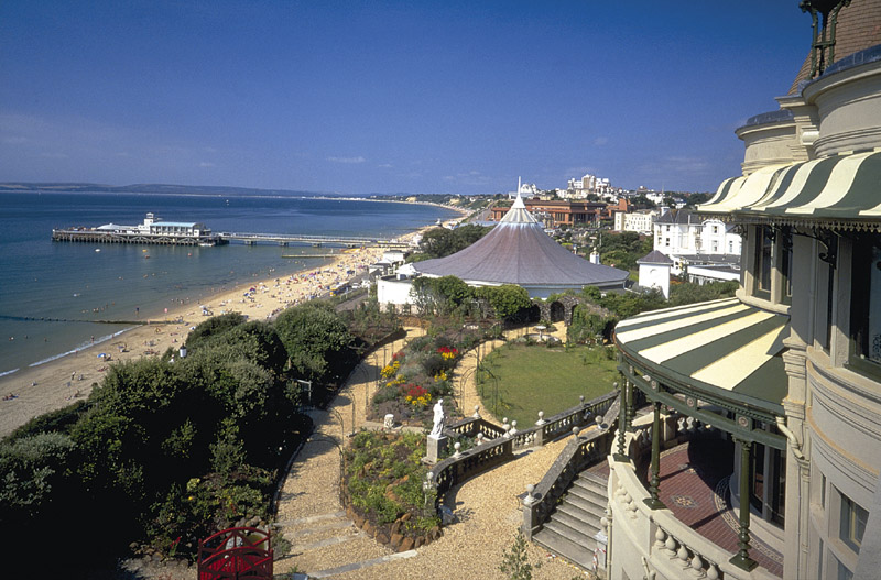 A view onto Bournemouth Beach from the Russell-Cotes Art Gallery and Museum 